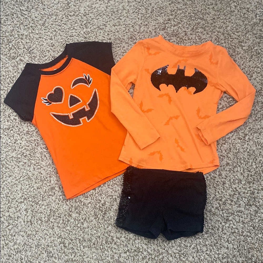 Kids Pumpkin and Batman/Batgirl Halloween Tops & Shorts Bundle